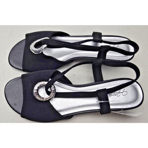 Jaclyn Smith Sling Back Sandals Womens Size 10 Black Open Toe Wedge Heel Rosa